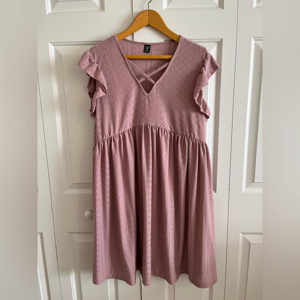 SHEIN Plus Size Hollow Out Embroidery Ruffle Edge Dress (sz 1X)
